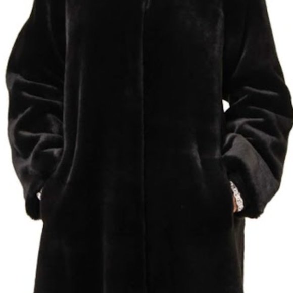 Nuage Full Length Black Faux Fur Sheared Beaver Hooded Coat : Size 1X / 18 - Picture 5 of 14